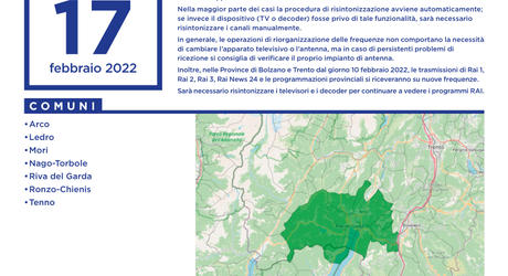 Nuova TV digitale, domani cambiano le frequenze nell’Alto Garda, Ledro, val di Gresta e Mori Nuova TV digitale, domani cambiano le frequenze nell’Alto Garda, Ledro, val di Gresta e Mori