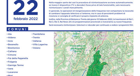 Nuova TV digitale, domani cambiano le frequenze a Trento e Rovereto Nuova TV digitale, domani cambiano le frequenze a Trento e Rovereto