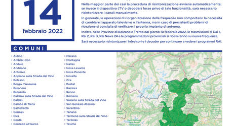 Nuova TV digitale, domani cambiano le frequenze in Alta Val di Non e Sole Nuova TV digitale, domani cambiano le frequenze in Alta Val di Non e Sole