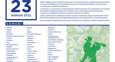 Nuova TV digitale, domani ultimo giorno di riassegnazione delle frequenze in Trentino Nuova TV digitale, domani ultimo giorno di riassegnazione delle frequenze in Trentino